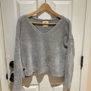 Hollister Gray V-Neck Women's Crop Chenille Sweater Pullover Loose Fit Small
